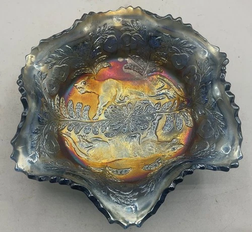 #3  LOVELY VINTAGE CARNIVAL FENTON BLUE PANTHER RUFFLED BERRY “NICE IRIDESCENCE”