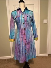Tracy Feith Long-Sleeve Tie-Dye Shirt Dress in Blue & Purple