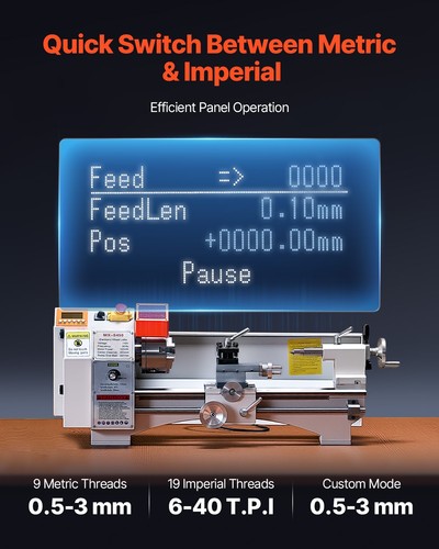 VEVOR 1250 W 2500 RPM Torno de Metal de 220 x 450 mm con Alimentación Automática - Imagen 2 de 12
