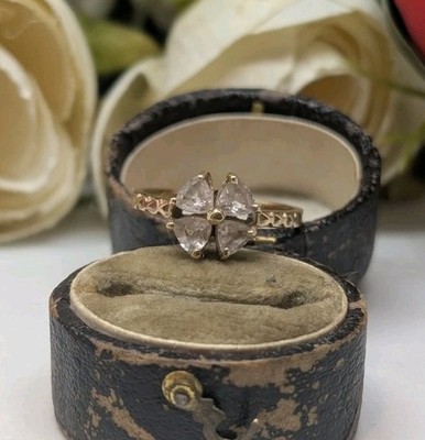 Ring 9 kt Amethyst Kleeblatt in UK gepunzt Gelbgold. Irish Claddagh