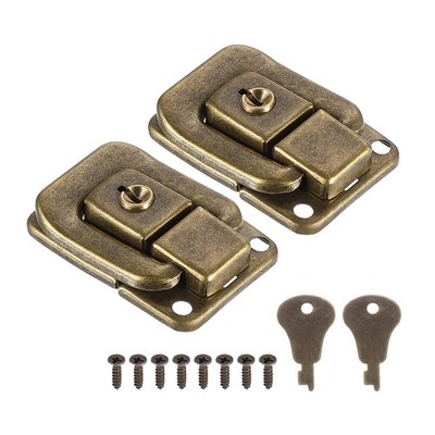 Suitcase Lock Hasp 1.6''x1.10'',2Pcs Iron Toggle Catch Latch with Key/Screw,Bronze