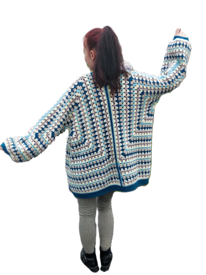 LLAMZ DESIGNS Easy Crochet Pattern Oversized Hexagon Hexi Cardigan Granny Jacket 0 - Adult DK