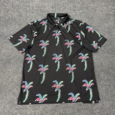 Chubbies Polo Shirt Mens Medium Black Palm Tree Print Golf Performance Stretch