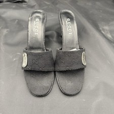 GUCCI M.I.Italy Vintage Denim GG monogram kitten-heel mules