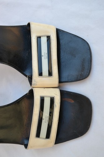 GUCCI AUTH $999 Women's Black White Patent Leather Slip On Vintage Slide Size 7 - 第 6/8 張圖片