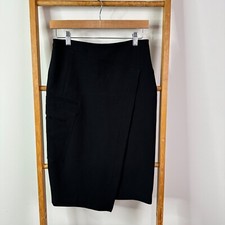 Country Road Skirt Womens 6 Black Straight Mid Rise Asymmetric Knee Length