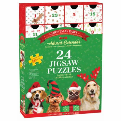 Eurographics Puzzle Adventskalender - Christmas Paws, Hunde, 24 x 50 Teile