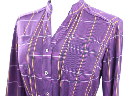 Donna Morgan Kleid lila gelb kariert Brusttaschen Taille Bindeknöpfe Gr. 4 - Bild 11 von 13