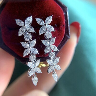 8.66 CT Pear & Marquise cut CZ Drop women's Earring in Solid 925 Sterling Silver