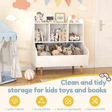 Toy Storage Organizer w/Bookshelf, 4-Cubby Children's Toy Shelf,Storage Cabinet