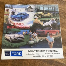 Classic Car Calendar Vintage 1991 Advertising Ford Fountain City WI Dealership