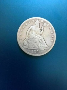 1861 Fine  Seated Liberty Half Dollar Fine Condition Philadephia P Mint