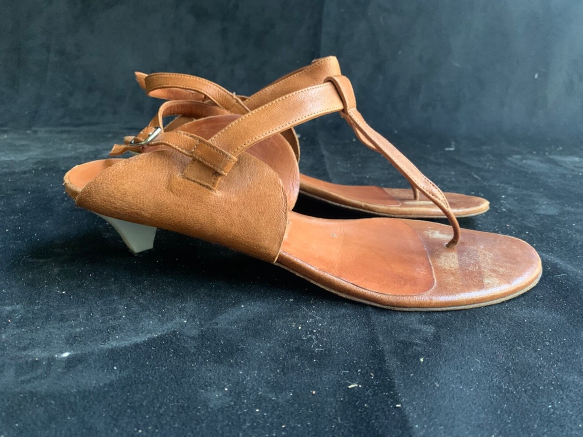 Lanvin vintage brown leather heeled thong sandals-41 (US 10