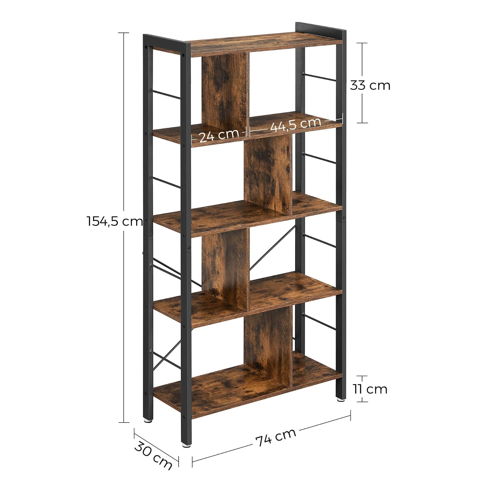 Meuble de rangement vertical bibliothèque rétro à 4 étagères pour optimiser les petits salons