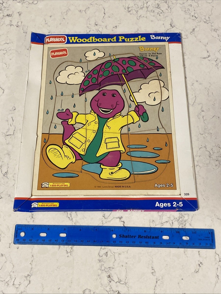 Vintage 1993 Playskool Barney Dancin In the Rain Wooden Tray