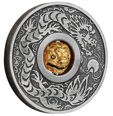 #ad 2024 Year of the Dragon 1oz SILVER $1 Lunar Rotating Charm ANTIQUED COIN $167.87