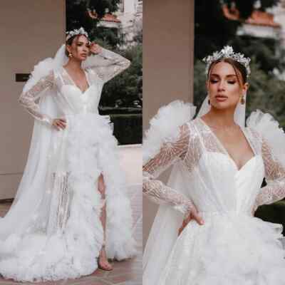 White Beading Bride Robe for Wedding Lingerie Women Gown Boudoir Bridal  Bathrobe UK