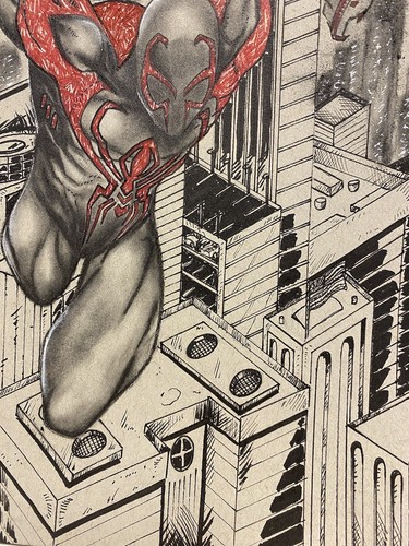 Spider-Man 2099 von Arsenio Echevarria Kunstzeichnung 9x12 grau Lagerpapier - Bild 3 von 5