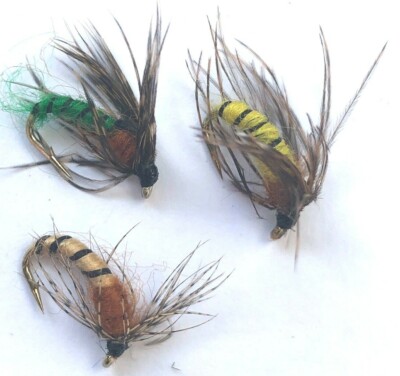 4,6 oder 8 Forellen Fliegenfischen Fliegen hellbraun gelb grün Caddis Puppen mit Widerhaken oder BARBLESS