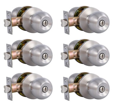 Privacy  Round Door Knob for Bed/Bath, Satin Nickel, 6 Pack