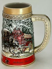 Budweiser Anheuser Busch 1987 Beer Stein, C Series-Clydesdales and Winter Magic