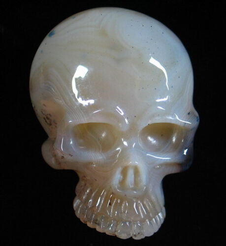 Banded Agate Hand Carved Crystal Skull Buckle, Skull Jewelry - Foto 1 di 7