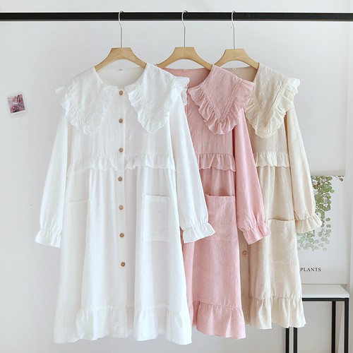 New Girl Cotton Nightdress Long Sleeve Ruffle Shirt Dress Nightshirt Sweet Skirt - Picture 3 of 15