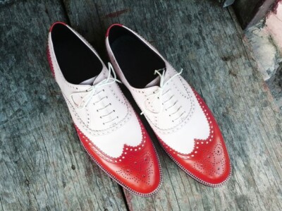 mens red and white dress shoes Handcrafted & Lace Up Leather Shoes, Wing Tip Brogue Made from premium genuine leather Mens Red Non-Slip Shoes |