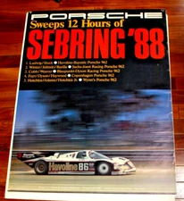 ORIGINAL PORSCHE FACTORY POSTER "PORSCHE SWEEPS 12 HOURS OF SEBRING '88"