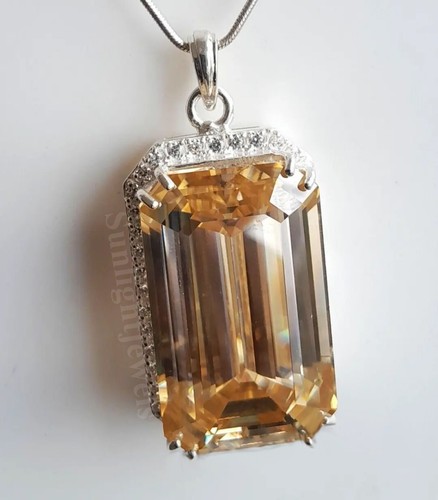 30.20 Ct Certified Champagne Treated Diamond Solitaire Pendant In 925 Silver - Picture 2 of 8
