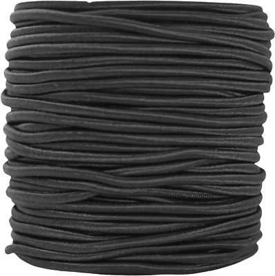 Mandala Crafts Tent Pole Shock Cord 1/8 Inch Black 3mm Thick Elastic Cord - 55 Y