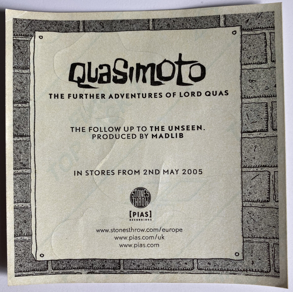 QUASIMOTO (MADLIB) THE FURTHER ADVENTURES OF LORD QUAS 2005 PROMO