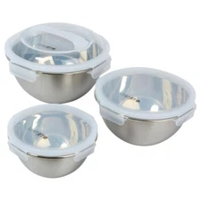 Chef Jet Tila Stainless Steel Bowls w/Clear Lids 6 pc Set Microwave Safe