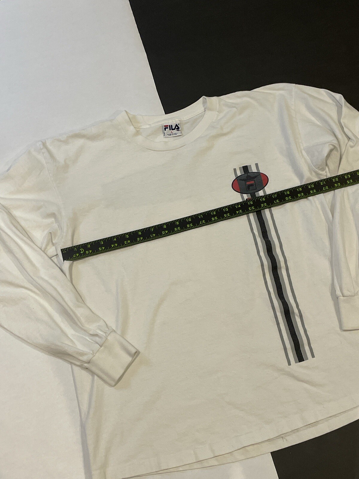 T shirt vintage FILA Italia bianca manica lunga uomo grande logo L