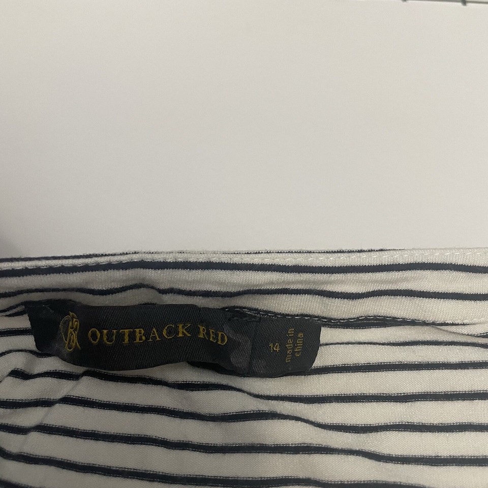 Outback Red Striped Blue White Chambray Pockets Side Zip Short Slv