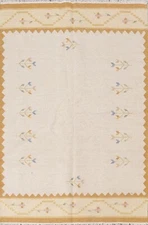 Geometric Ivory Kilim Reversible Hand-woven Tribal Oriental Area Rug 6x8 Carpet