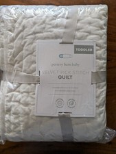 POTTERY BARN KIDS Velvet Pick Stitch Toddler Quilt-Ivory-NWT