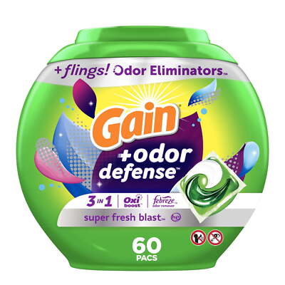 Gain Flings + Odor Defense Laundry Detergent Pacs, Super Fresh Blast Scent