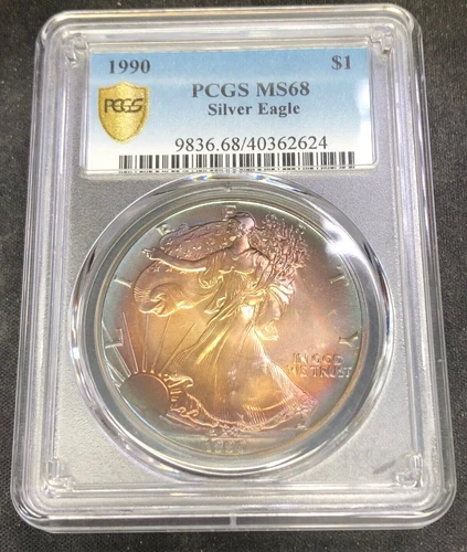 1990 American Silver Eagle Monster Toning Both Sides PCGS MS68
