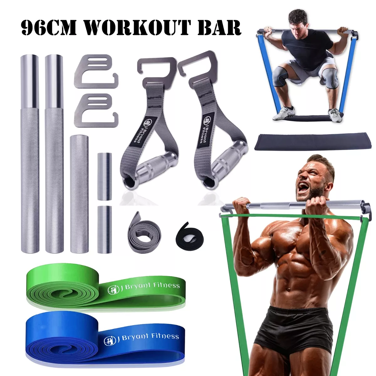 96CM Resistance Band Exercise Bar Set Large Hook Home Squat Deadlift Training