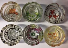 6 X GLOW IN THE DARK GLASS LIMITED EDITION CIGARETTE ASHTRAY