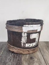 Antique Wooden Keeler Bucket/Firkin Bucket Wooden Banded Primitive Basket 10"