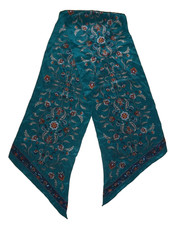 Vintage Teal Green  Multicolor Floral 100 Silk Scarf 53x9