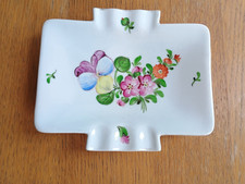 VINTAGE HEREND HAND PAINTED FLORAL RECTANGULAR ASH TRAY FROM HUNGARY