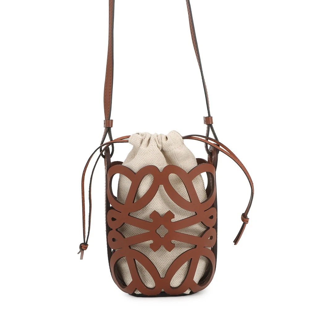 Loewe — LOEWE Anagram Cutout Shoulder Bag Leather/Canvas Brown C922Y62X07