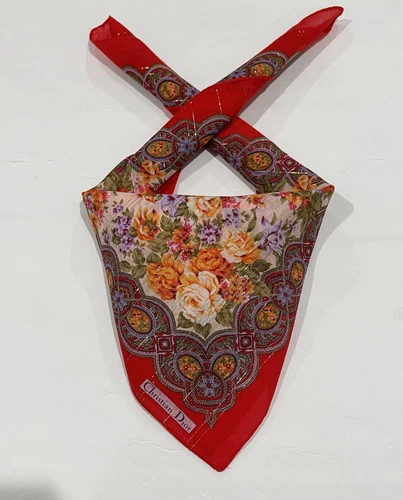 Mouchoirs Christian Dior vintage femme écharpe cachemire coton poche carré 20