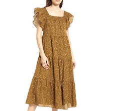 Madewell Petite Ruffle-Sleeve Tiered Midi Dress Size M