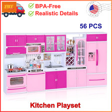 Kitchen Playset for Girls, Play Kitchen Toys For Doll W/ Realistic Light  Sound