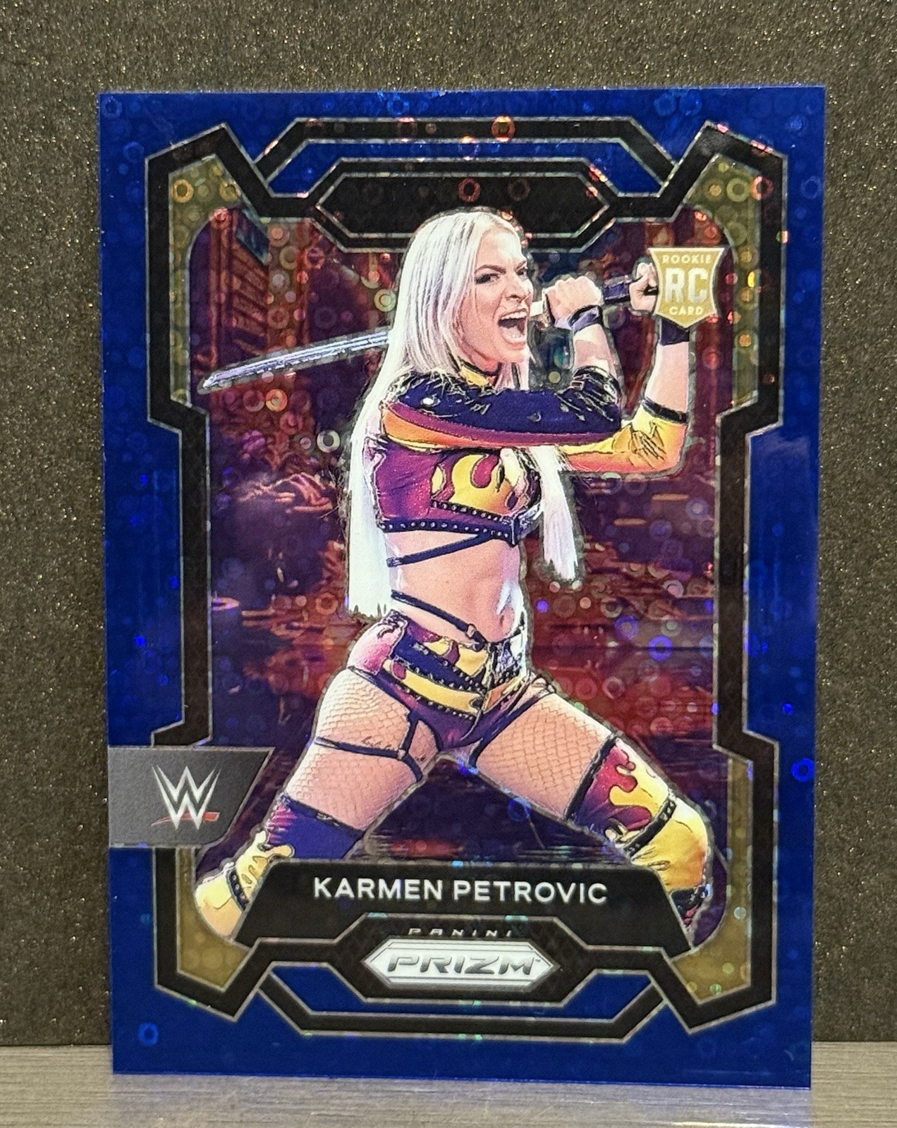 2024 Panini Prizm WWE Undercard Karmen Petrovic Blue Disco SP RC /25 Card # 107