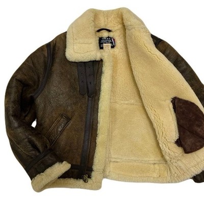 Schott B-3 Flight Mouton Leather Bomber Jacket Brown Men's 40 USA Made Pre-Owned